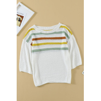 Multicolor Stripes Print White Knit Top