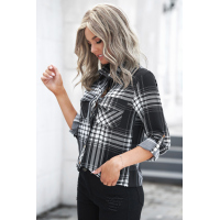 Black Plaid Button Shirt with Pockets