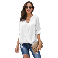 White Get You Covered Drape Front Layered Blouse