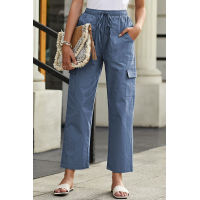 Blue Driven Linen Blend Pocketed Cargo Pants