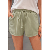 Army Green Drawstring Elastic Waist Casual Shorts with Pockets