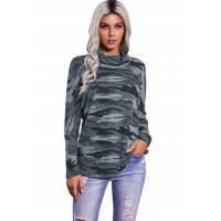 Gray High Neck Camo Print Top