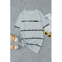 Gray Tie-dye Stripe Casual T-Shirt