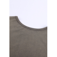 Gray Round Neck Cotton Blend Tank