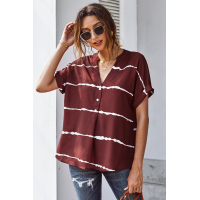 Red Striped Folded Short Sleeve Shirt