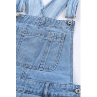 Blue Shoulder Strap Pockets Denim Overall Skirt Mini Dress