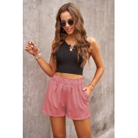 Cotton Blend Pocketed High Rise Shorts 