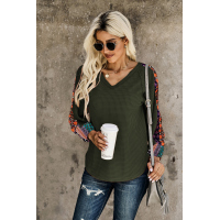 Green Contrast Eyelet Thermal Knit Top