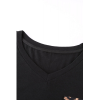 Black Leopard Patch Pocket Long Sleeve Top