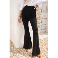 Black High Waist Hole Flared Jeans