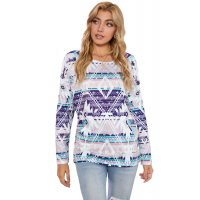 Multicolor Rustic Tribal Front Pocket Long Sleeve Top