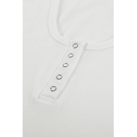 White Sleeveless Scoop Neck Button Tank Top