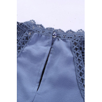 Blue Crochet Lace Trim Splicing Casual Blouse