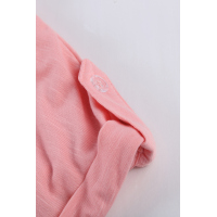 Pink Buttoned Detail Cotton Blend Short Sleeve T-shirt