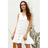 White Pocketed Button Tank Dress