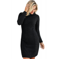 Black Hand Knitted High Neck Sweater Dress