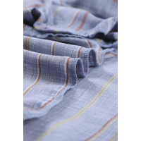 Blue V Neck Stripes Roll up Sleeve Button Shirt