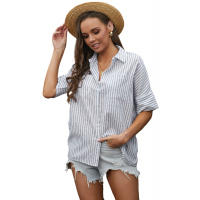 White Short Sleeve Striped Shirt