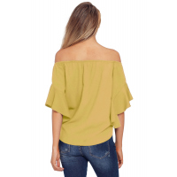 Yellow Off The Shoulder Knot Front Top