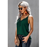 Green Lace Cami Tank Top with Adjustable Spaghetti Straps