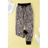 Brown Leopard Cotton Pocketed Joggers