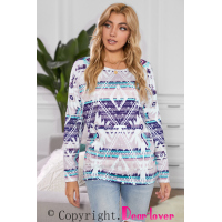 Multicolor Rustic Tribal Front Pocket Long Sleeve Top