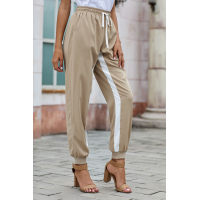 Khaki Casual Striped Drawstring Pants