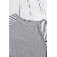 Gray Color Block Short Sleeve Loose Fit Top