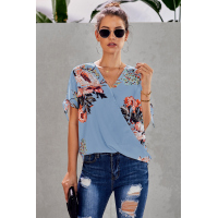 Sky Blue Floral Twist Top