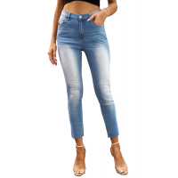 Sky Blue High Waist Ankle-Length Skinny Jeans