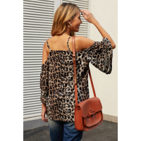 Leopard Cold Shoulder Blouse