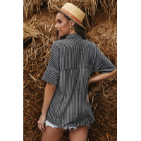 Black Short Sleeve Striped Shirt