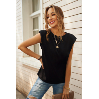 Black Cotton Blend Round Neck Tee