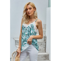 Green Print Lace Cami Tank