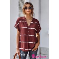 Red Striped Folded Short Sleeve Shirt