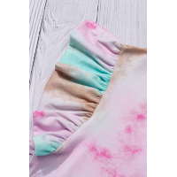 Multicolor Tie-dye Ruffled Cap Sleeve T-shirt