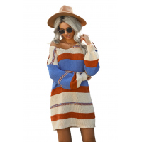 Multicolor Color Block Cable Knit Sweater Dress