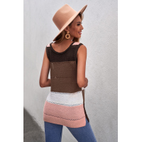 Brown Color Block Knitted Tank Top