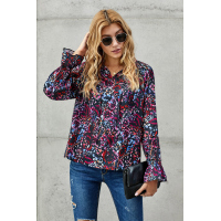 Black Split Neck Printed Blouse