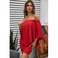 Multiple Dressing Layered Red Mini Poncho Dress