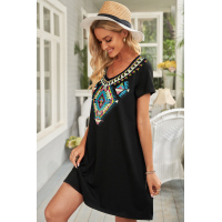 Boho Ethnic Print Short Sleeve Mini Dress