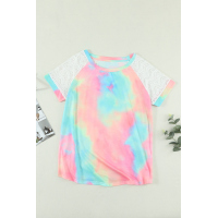 Bright Tie-dye Crochet Raglan Tee