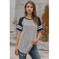 Gray Color Block Contrast Short Sleeve T-shirt