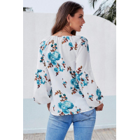 Green Ballon Sleeve Floral Shirt Top