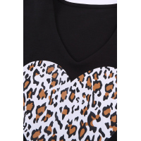 Heart-shape Leopard Print V Neck T-shirt Dress