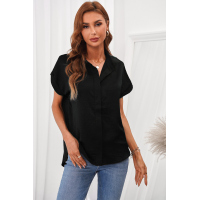 Black Collared Button Short Sleeves Shirt