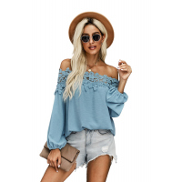 Sky Blue Blooming Lace Off The Shoulder Top