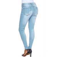 Rose Embroidery Distressed Light Blue Skinny Jeans