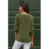 Green Button Detail Roll Up Sleeve Blouse