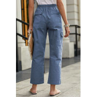 Blue Driven Linen Blend Pocketed Cargo Pants